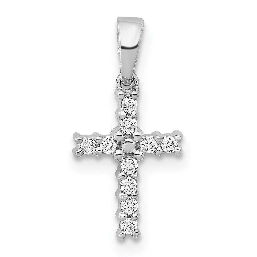 Solid 14k White Gold Simulated CZ Latin Cross Pendant