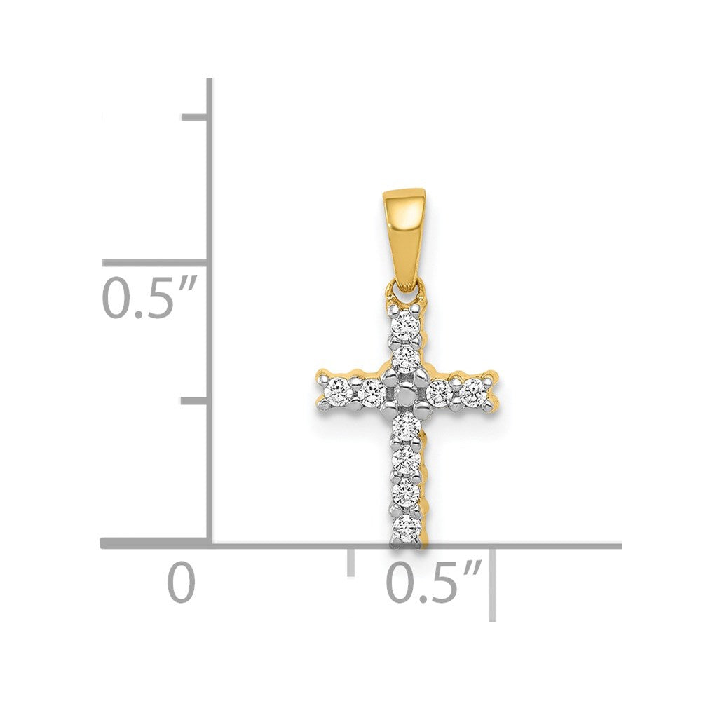 Solid 14k Yellow & Rhodium and 1/10ct. Simulated CZ Latin Cross Pendant
