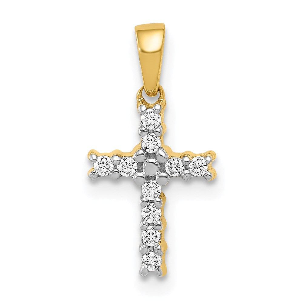 14k yellow gold and rhodium 1 10ct real diamond latin cross pendant pm4956 010 ya