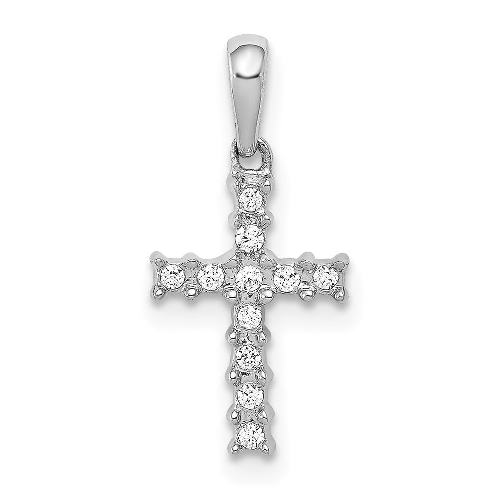 Solid 14k White Gold 1/20ct. Simulated CZ Latin Cross Pendant