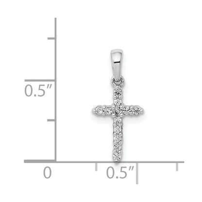 Solid 14k White Gold Polished Simulated CZ Cross Pendant