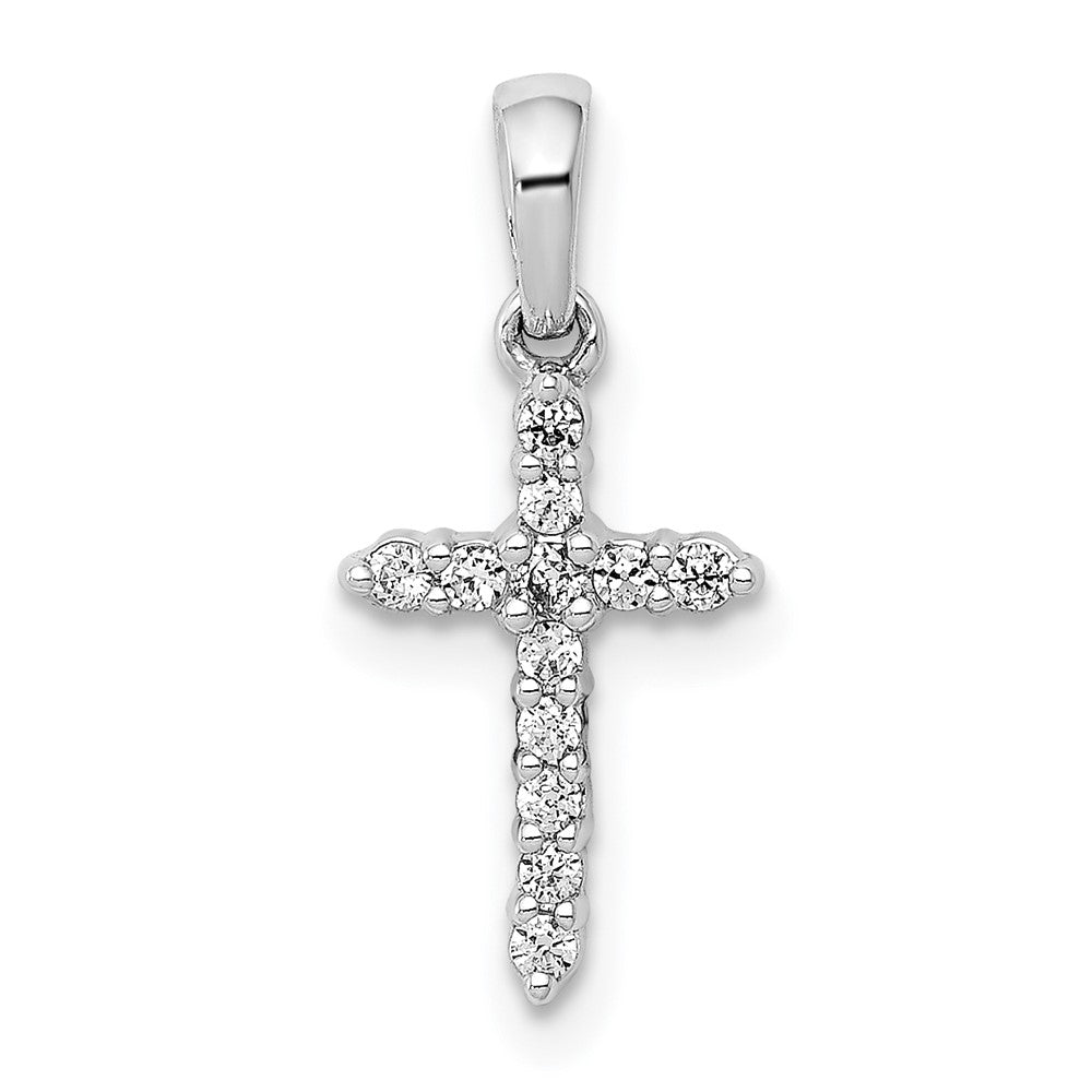 Solid 14k White Gold Polished Simulated CZ Cross Pendant
