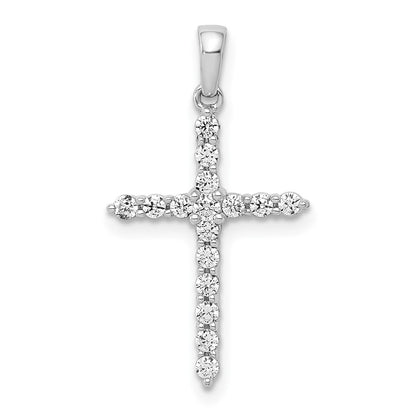 Solid 14k White Gold Polished 1/4ct. Simulated CZ Cross Pendant