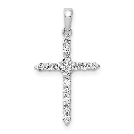 Solid 14k White Gold Polished 1/4ct. Simulated CZ Cross Pendant