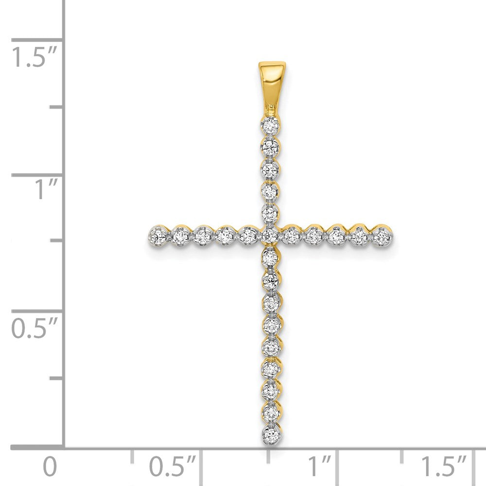 Solid 14k Yellow & Rhodium and 1/4ct. Simulated CZ Cross Pendant