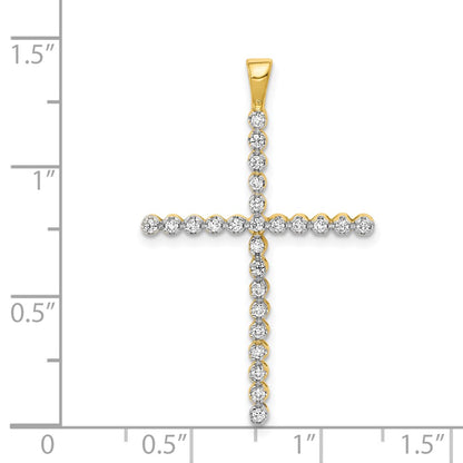 Solid 14k Yellow & Rhodium and 1/4ct. Simulated CZ Cross Pendant