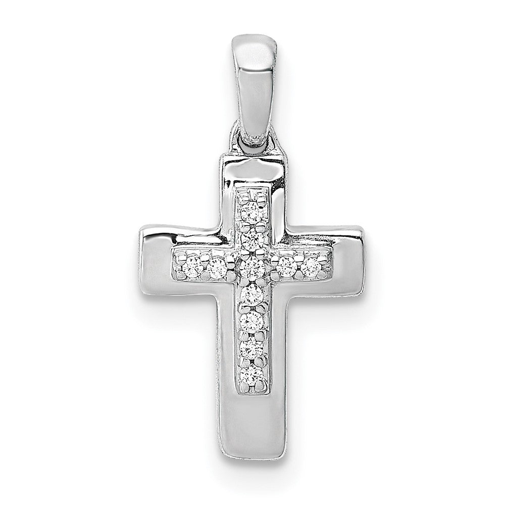 Solid 14k White Gold Simulated CZ Cross Pendant