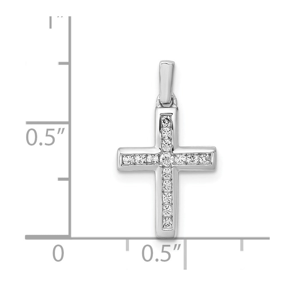 Solid 14k White Gold 1/6ct. Simulated CZ Latin Cross Pendant