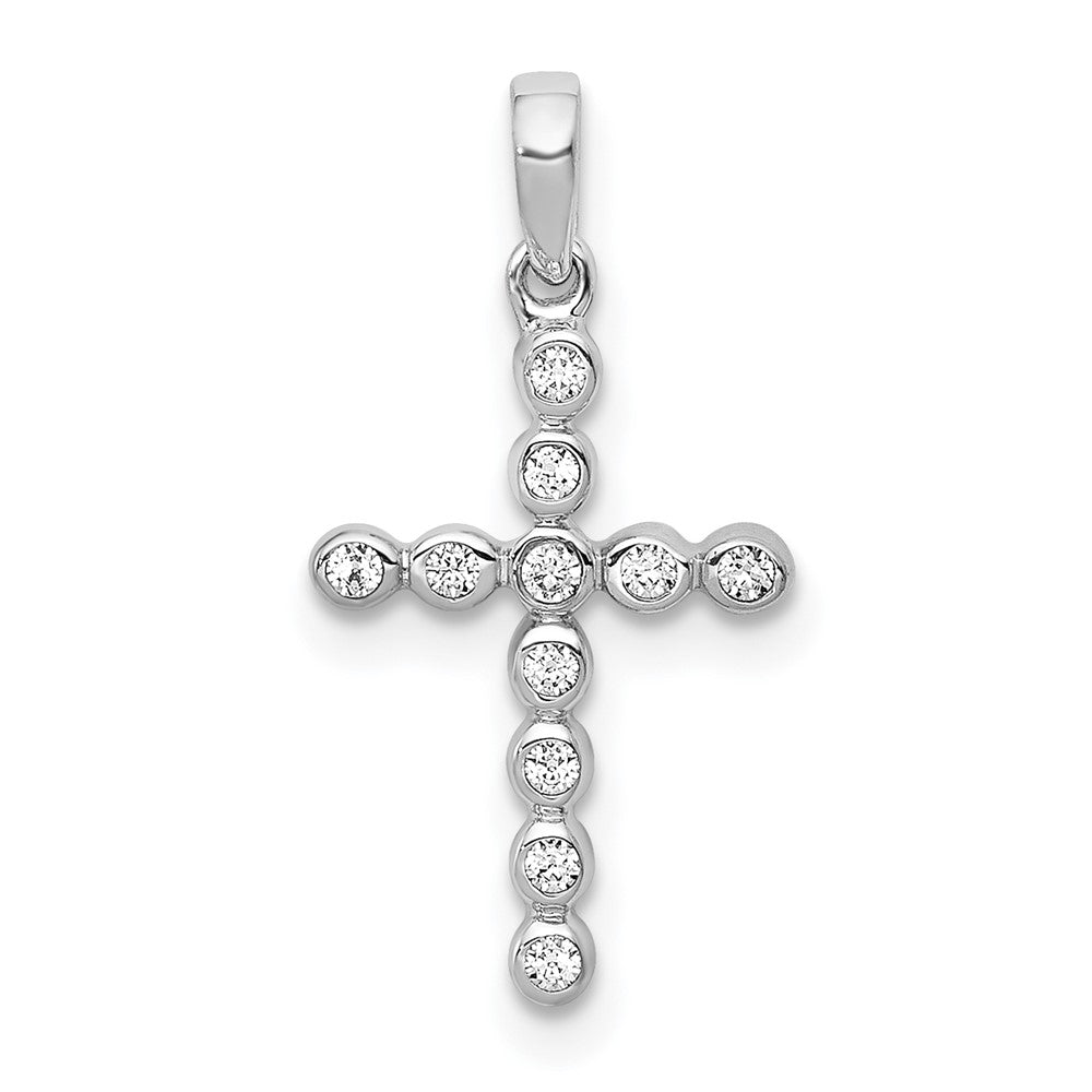 Solid 14k White Gold 1/10ct. Simulated CZ Cross Pendant