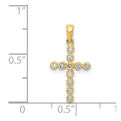 Solid 14k Yellow Gold Polished 1/10ct. Simulated CZ Cross Pendant
