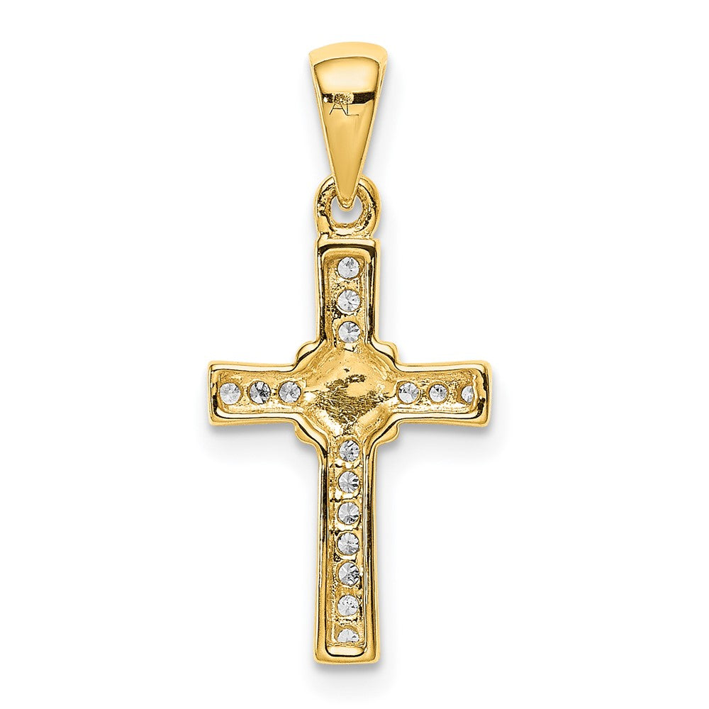 Solid 14k Yellow & Rhodium 1/6ct. Simulated CZ Latin Cross Pendant