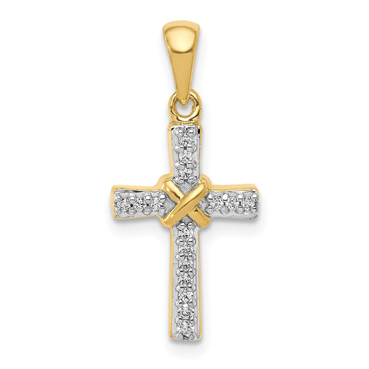 Solid 14k Yellow & Rhodium 1/6ct. Simulated CZ Latin Cross Pendant