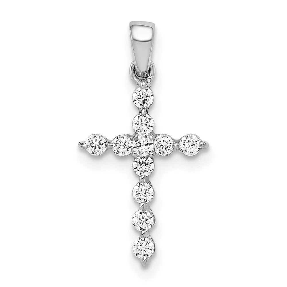 Solid 14k White Gold 1/4ct. Simulated CZ Cross Pendant