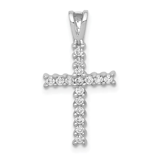 Solid 14k White Gold 1/4ct. Simulated CZ Latin Cross Pendant