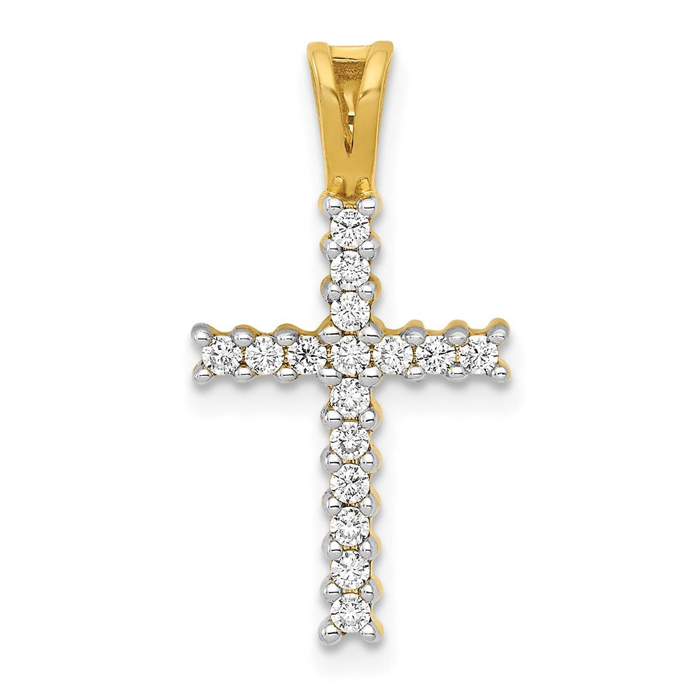 14k yellow gold and rhodium real diamond latin cross pendant pm4973 025 ya