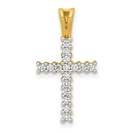 14k yellow gold and rhodium real diamond latin cross pendant pm4973 025 ya