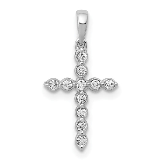 Solid 14k White Gold 1/10ct. Simulated CZ Cross Pendant