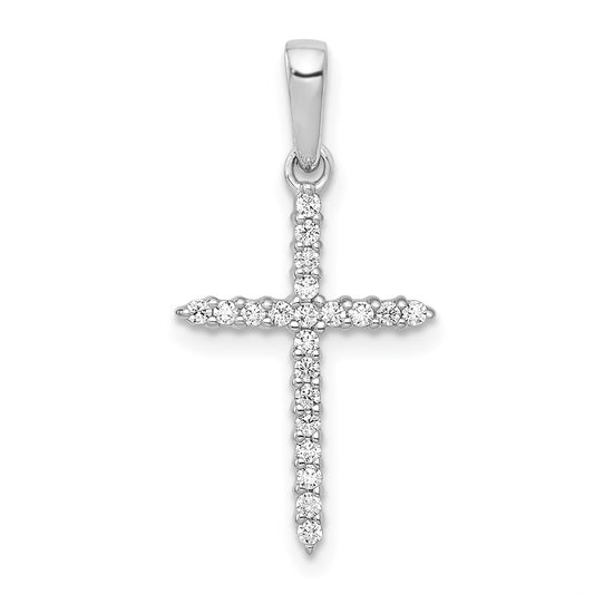 Solid 14k White Gold 1/6ct. Simulated CZ Cross Pendant