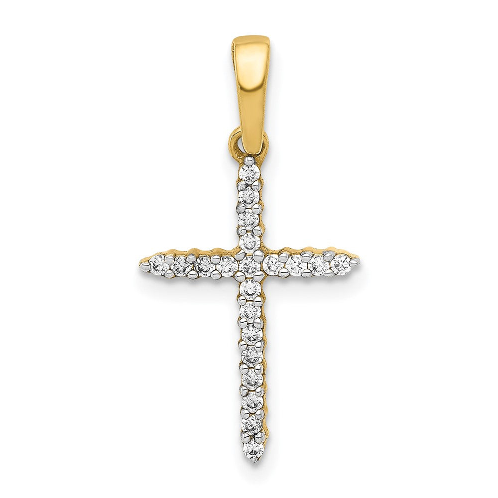 Solid 14k Yellow Gold 1/6ct. Simulated CZ Cross Pendant