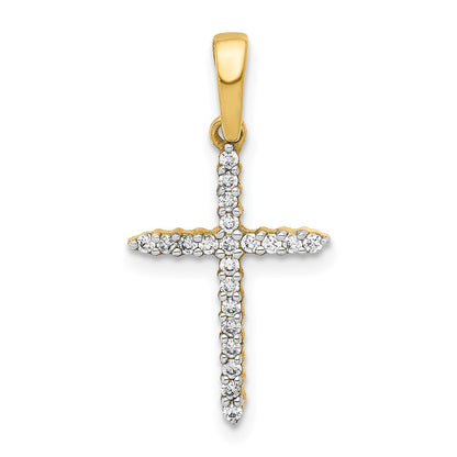 Solid 14k Yellow Gold 1/6ct. Simulated CZ Cross Pendant