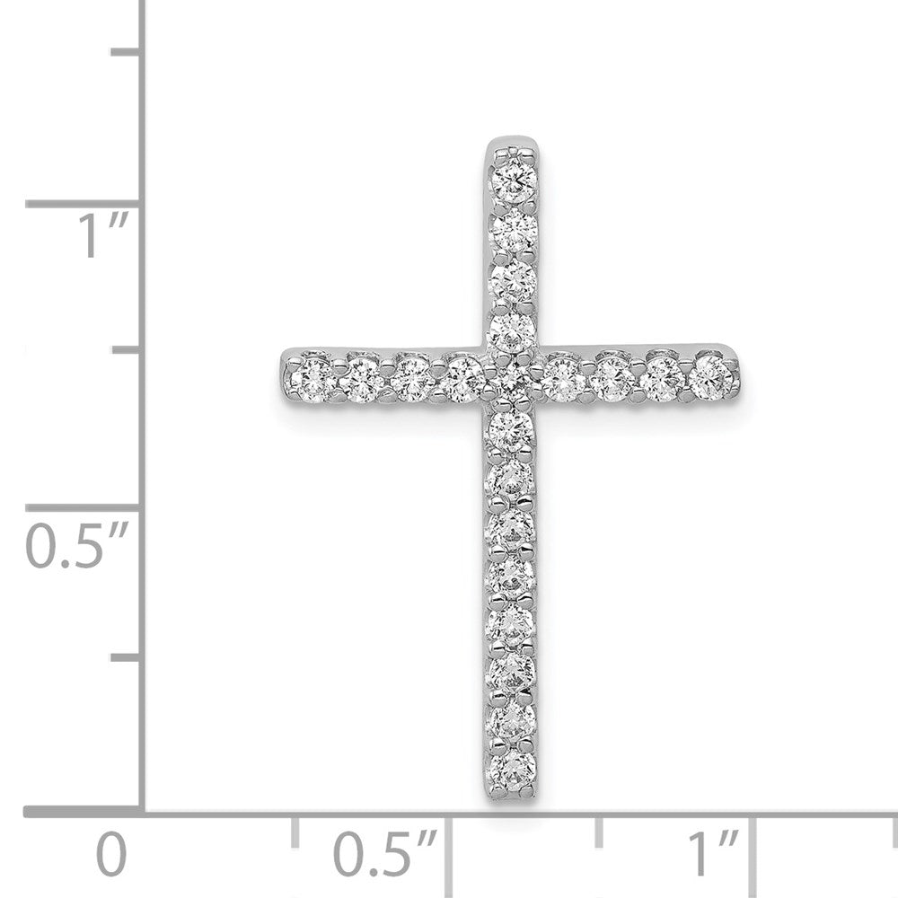 Solid 14k White Gold Simulated CZ Cross Pendant
