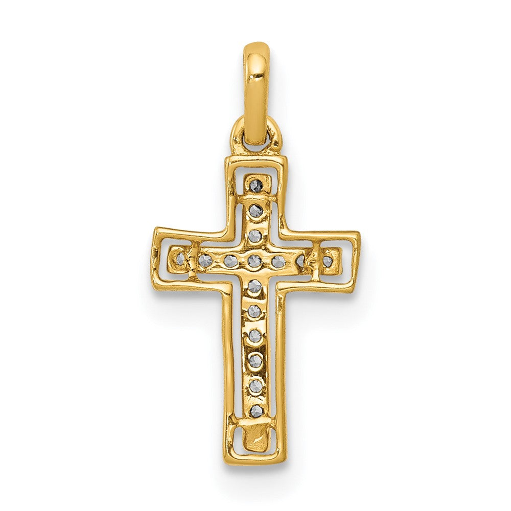 Solid 14k Yellow & Rhodium and 1/20ct. Simulated CZ Cross Pendant