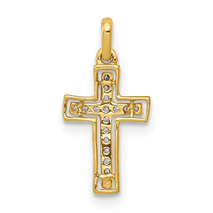 Solid 14k Yellow & Rhodium and 1/20ct. Simulated CZ Cross Pendant