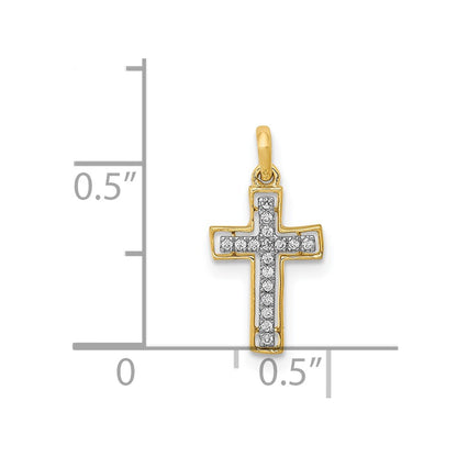 Solid 14k Yellow & Rhodium and 1/20ct. Simulated CZ Cross Pendant