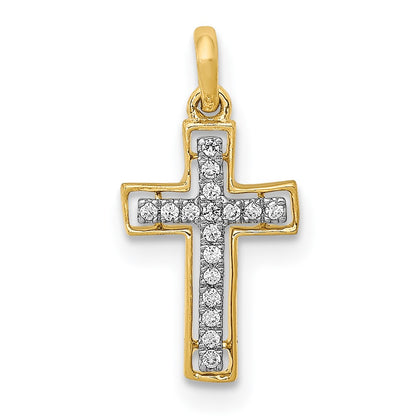 Solid 14k Yellow & Rhodium and 1/20ct. Simulated CZ Cross Pendant