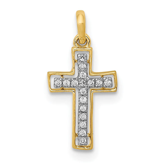 Solid 14k Yellow & Rhodium and 1/20ct. Simulated CZ Cross Pendant