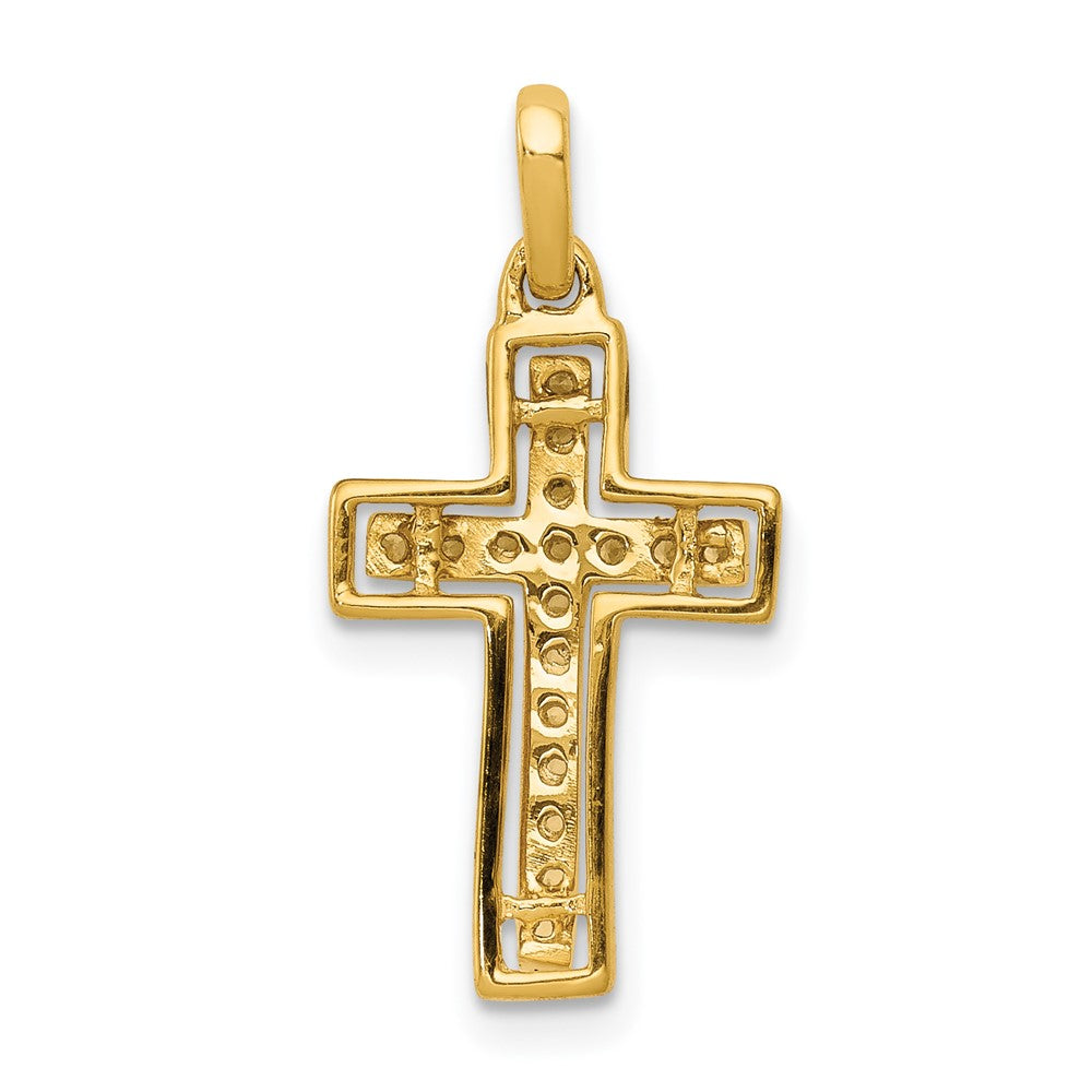 Solid 14k Yellow & Rhodium and 1/8ct. Simulated CZ Cross Pendant