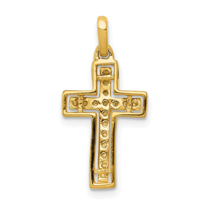 Solid 14k Yellow & Rhodium and 1/8ct. Simulated CZ Cross Pendant