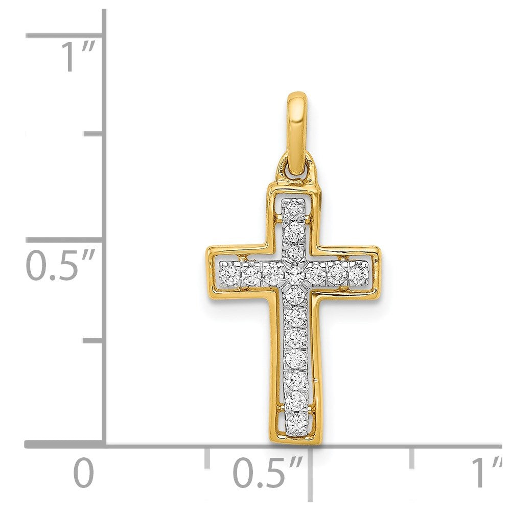 Solid 14k Yellow & Rhodium and 1/8ct. Simulated CZ Cross Pendant