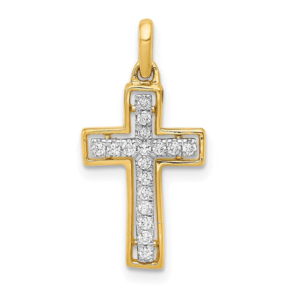 Solid 14k Yellow & Rhodium and 1/8ct. Simulated CZ Cross Pendant