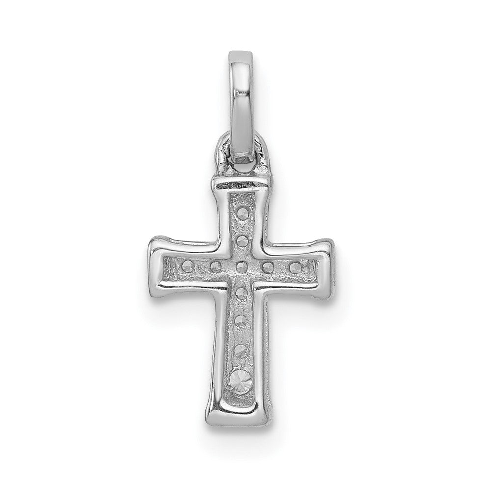 Solid 14k White Gold Small 1/20ct. Simulated CZ Latin Cross Pendant