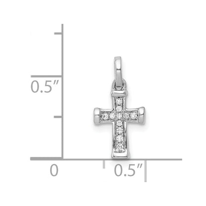 Solid 14k White Gold Small 1/20ct. Simulated CZ Latin Cross Pendant