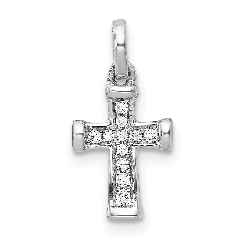 Solid 14k White Gold Small 1/20ct. Simulated CZ Latin Cross Pendant