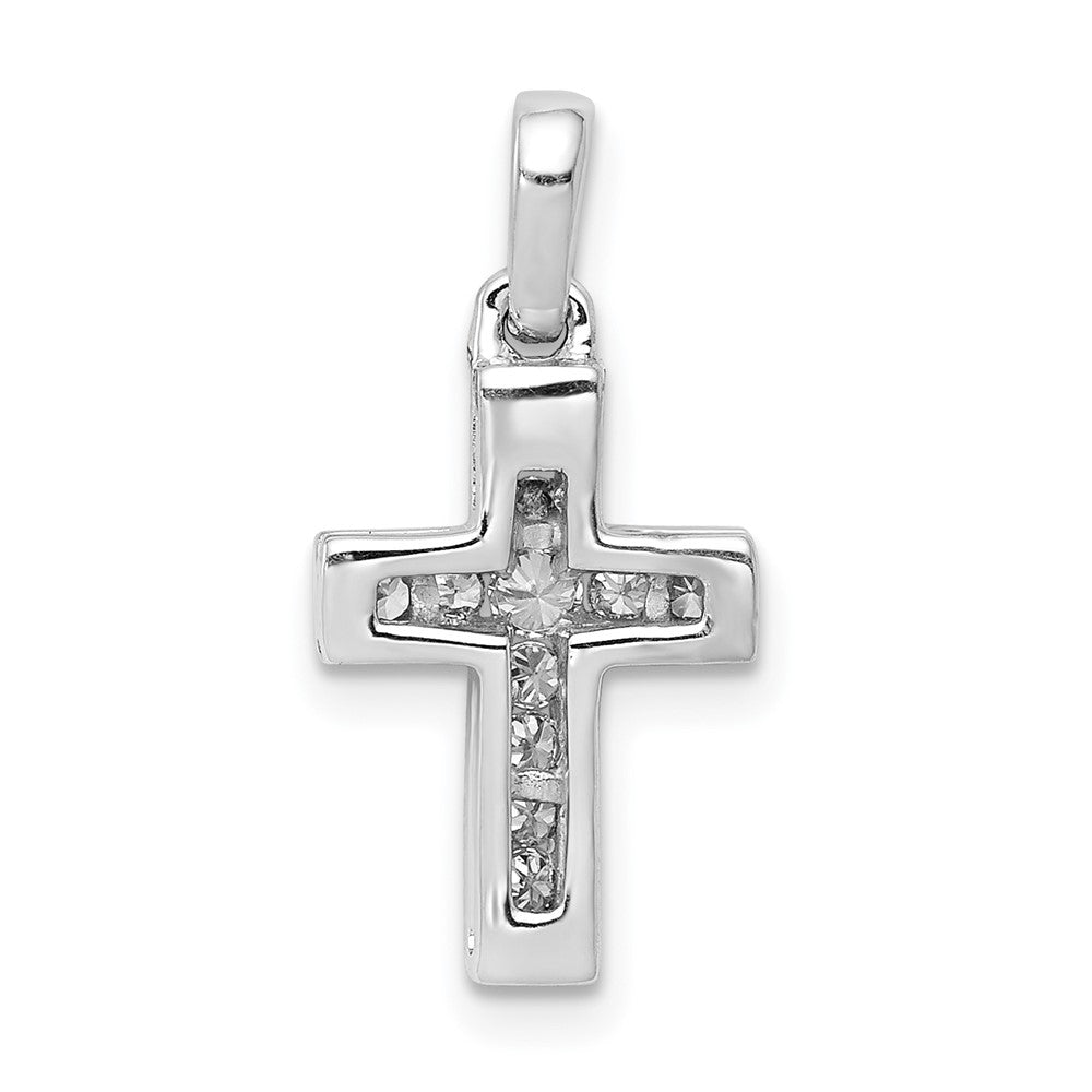 Solid 14k White Gold 1/6ct. Simulated CZ Latin Cross Pendant