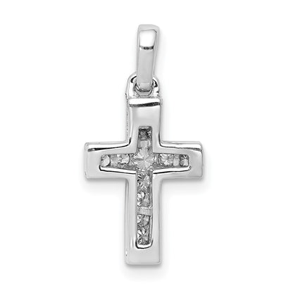 Solid 14k White Gold 1/6ct. Simulated CZ Latin Cross Pendant