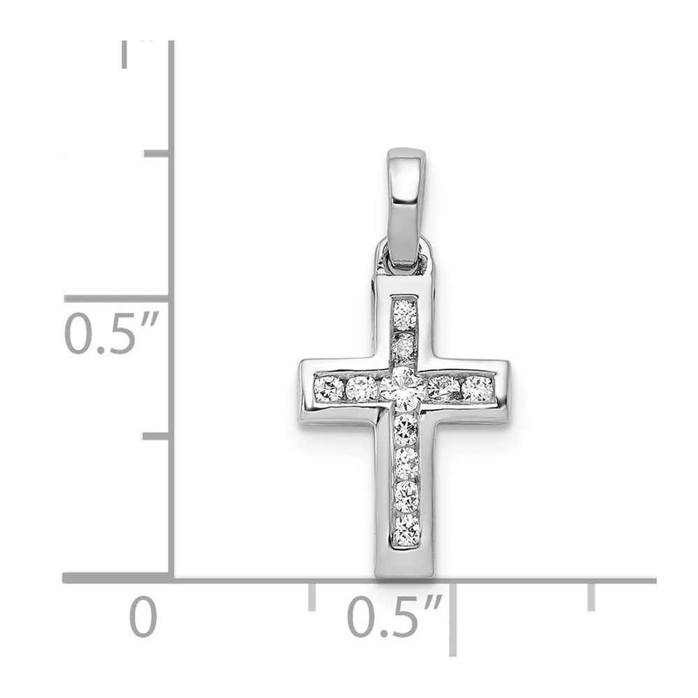 Solid 14k White Gold 1/6ct. Simulated CZ Latin Cross Pendant