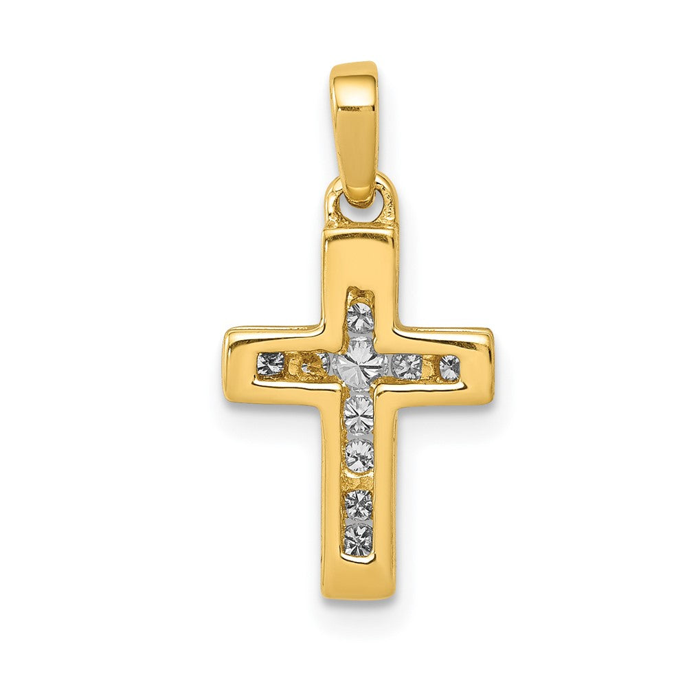 Solid 14k Yellow Gold 1/6ct. Simulated CZ Latin Cross Pendant