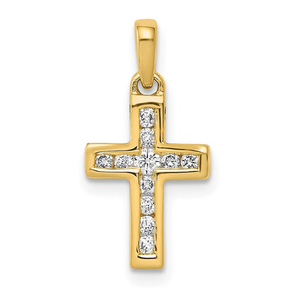 Solid 14k Yellow Gold 1/6ct. Simulated CZ Latin Cross Pendant