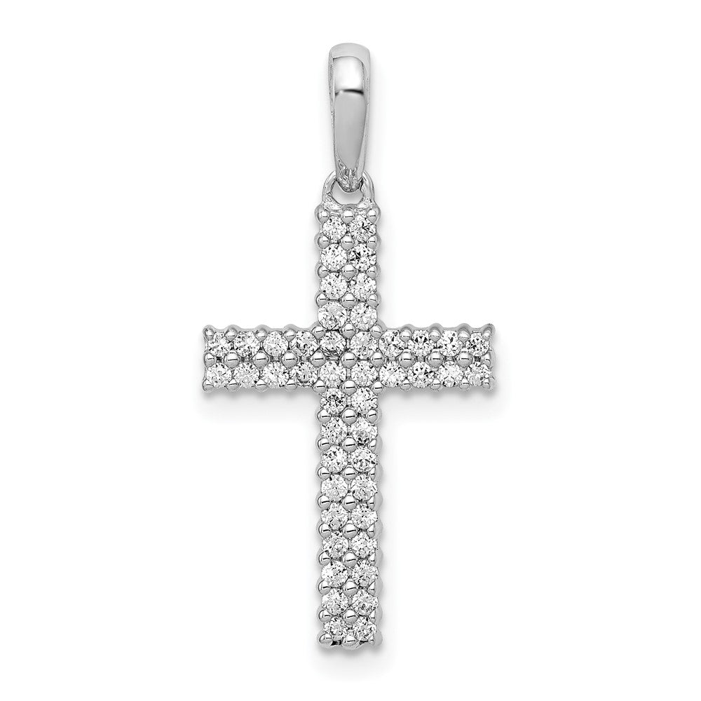 Solid 14k White Gold 1/4ct. Simulated CZ Cross Pendant