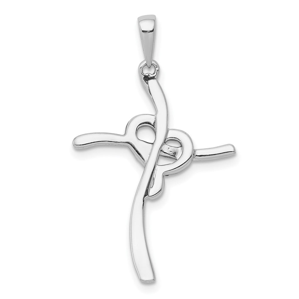 Solid 14k White Gold 1/10ct. Champagne Simulated CZ Heart Cross Pendant