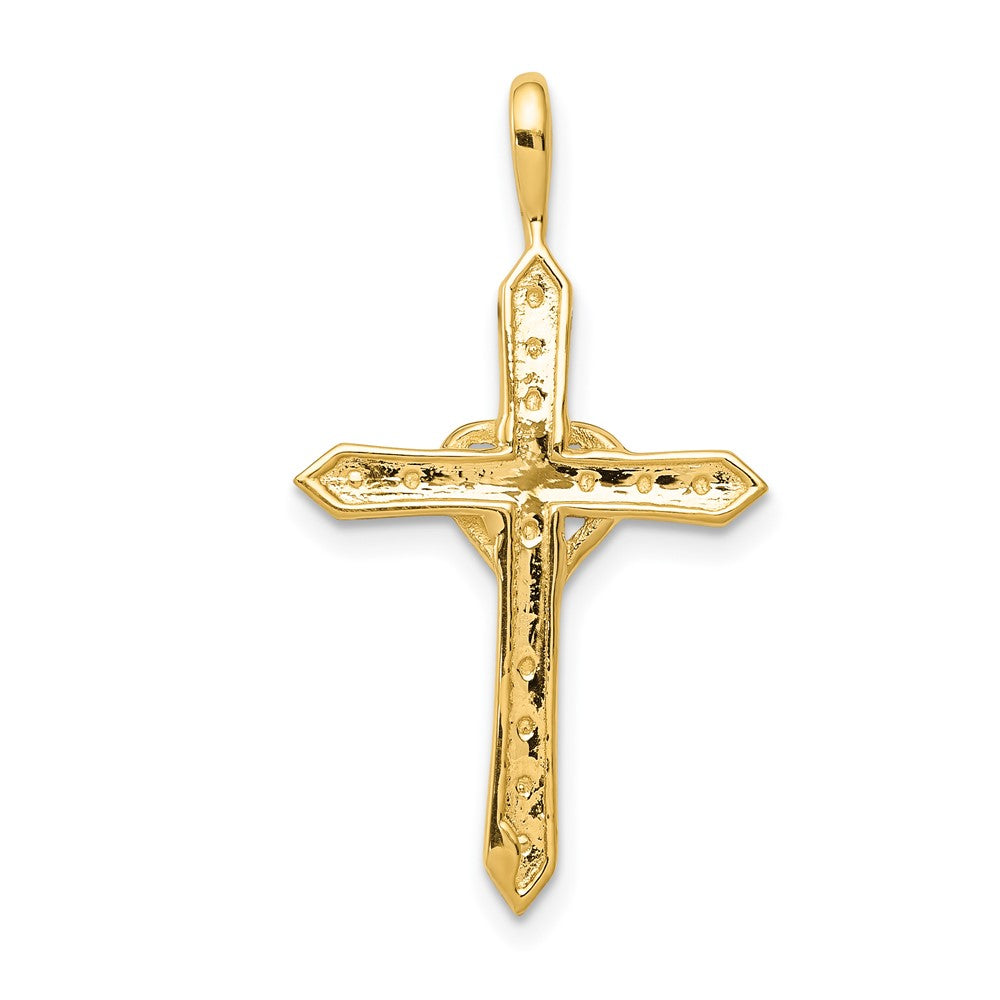 Solid 14k Yellow Gold AA 1/10ct. Simulated CZ Heart Cross Pendant