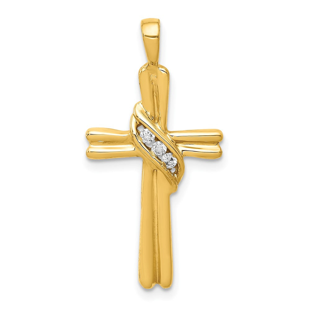 Solid 14k Yellow Gold AA Simulated CZ Cross Pendant
