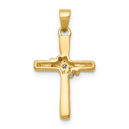 Solid 14k Yellow Gold AA Simulated CZ Cross Pendant