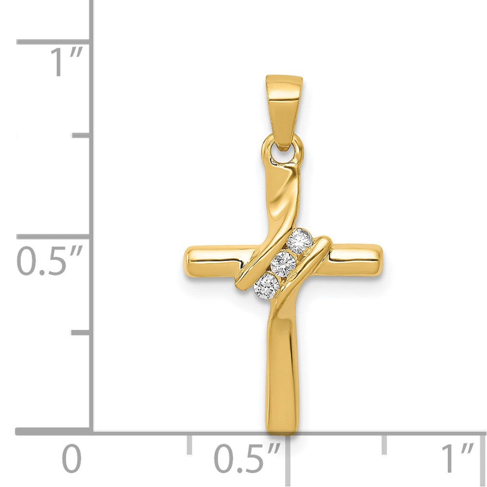 Solid 14k Yellow Gold AA Simulated CZ Cross Pendant