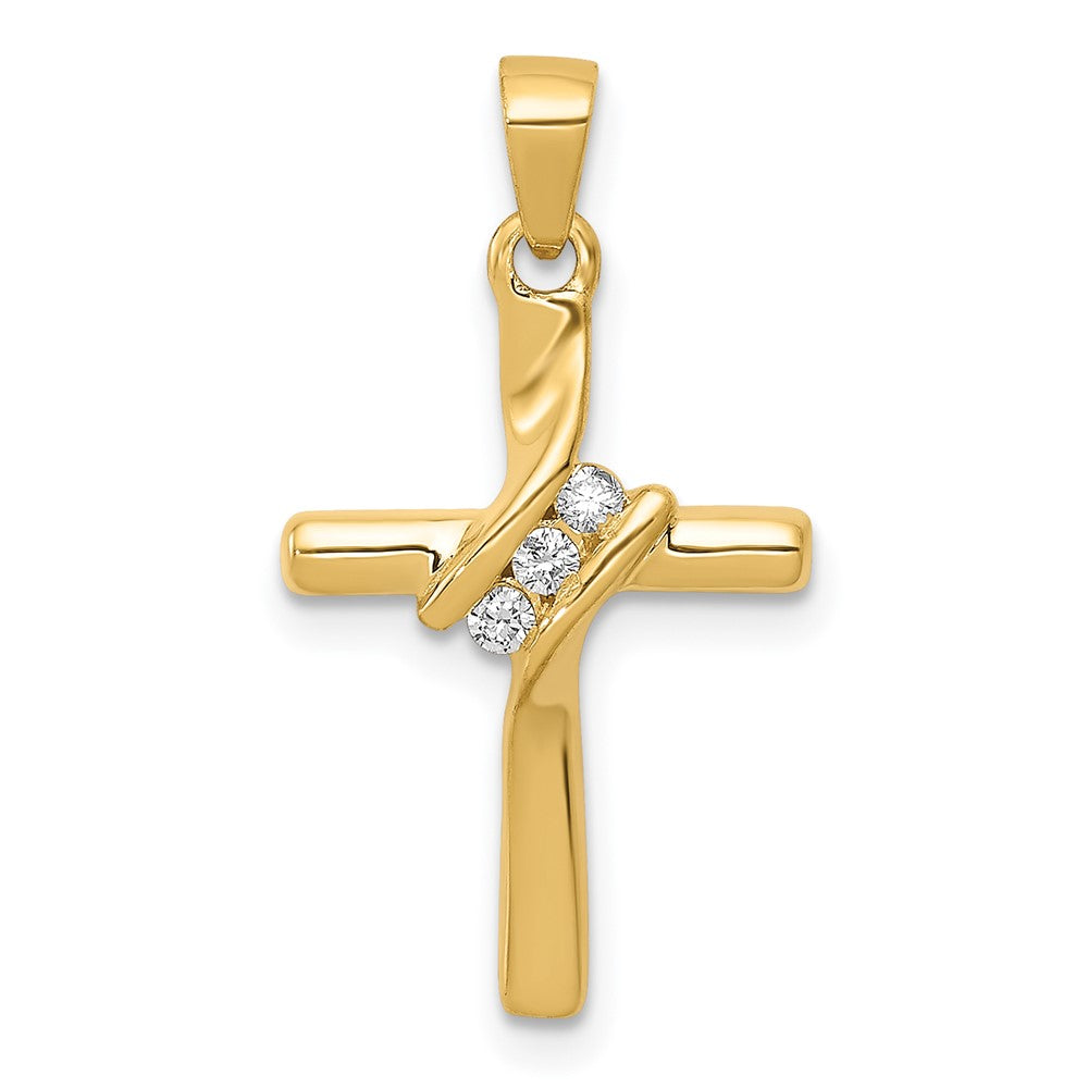 Solid 14k Yellow Gold AA Simulated CZ Cross Pendant