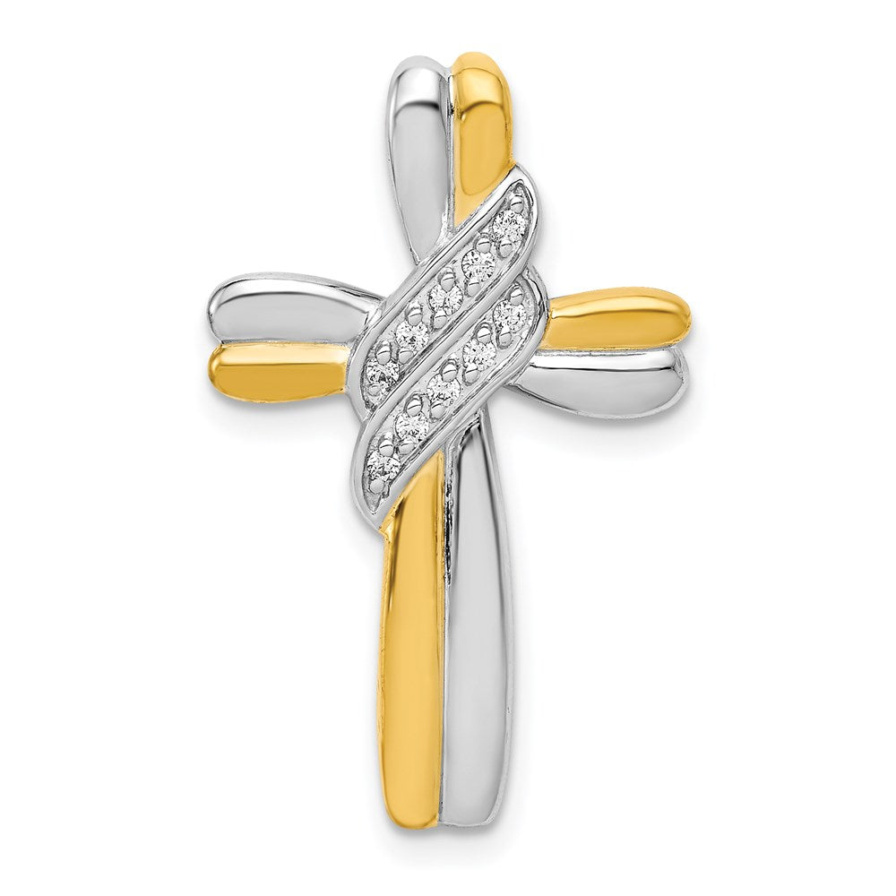 14k two tone gold real diamond cross pendant pm4991 005 ywa